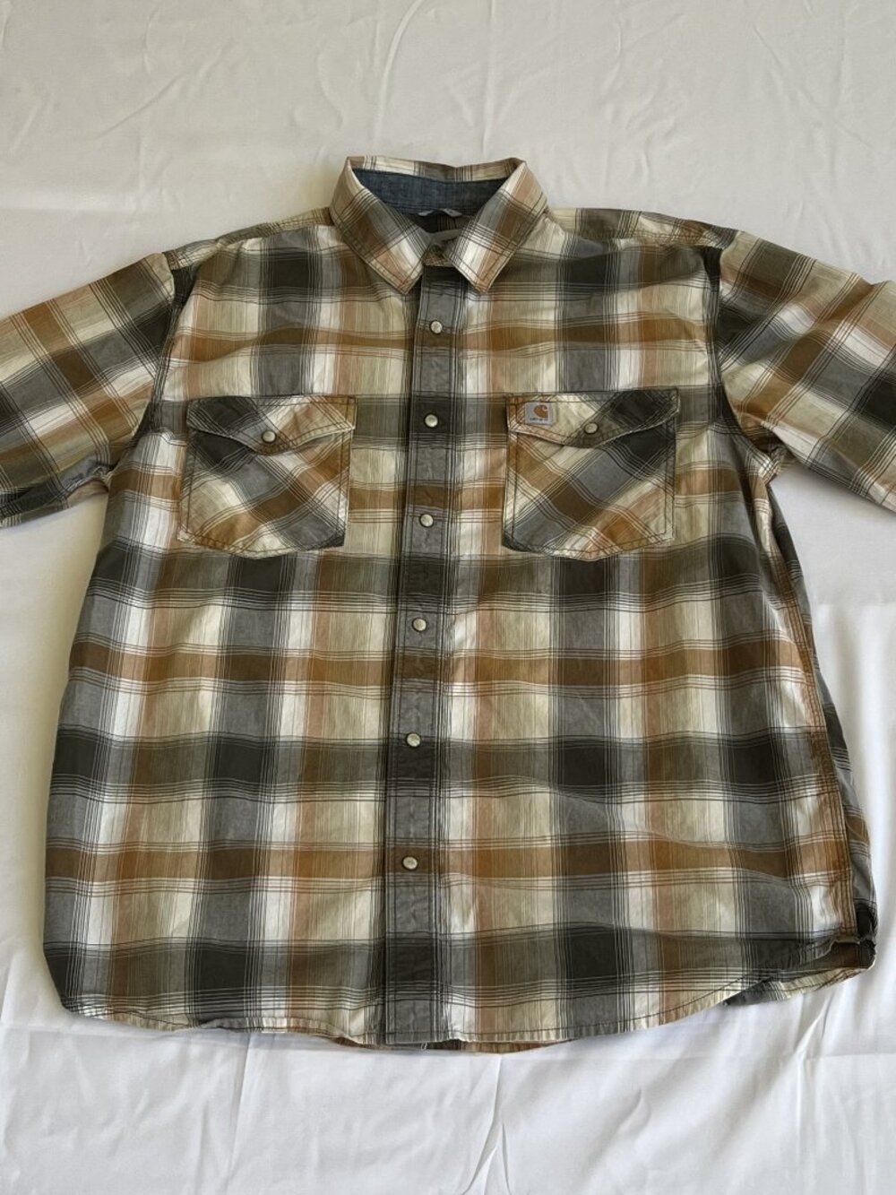 Carhartt Men's Large Relaxed Fit Short Sleeve Plaid Shirt Snap Button EUC - Picture 2 of 7
